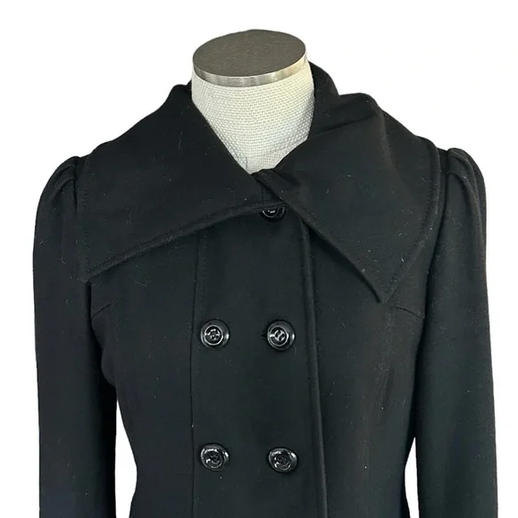 Guess Pea Coat Black Pleated Large Collar Size Large - Picture 3 of 8